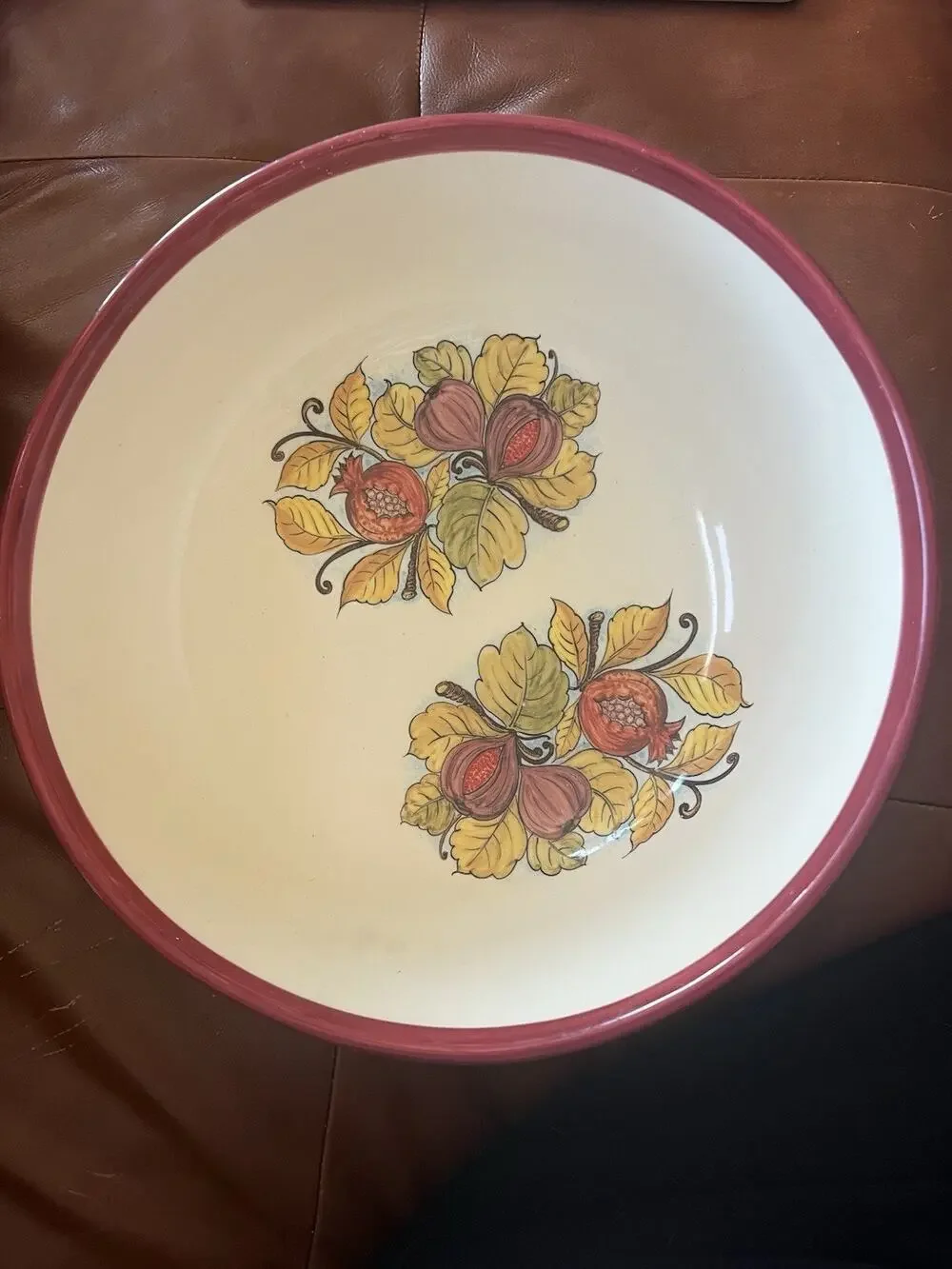 Sur La Table Figs Fruit Print 13” Serving Bowl 5” Tall Red White